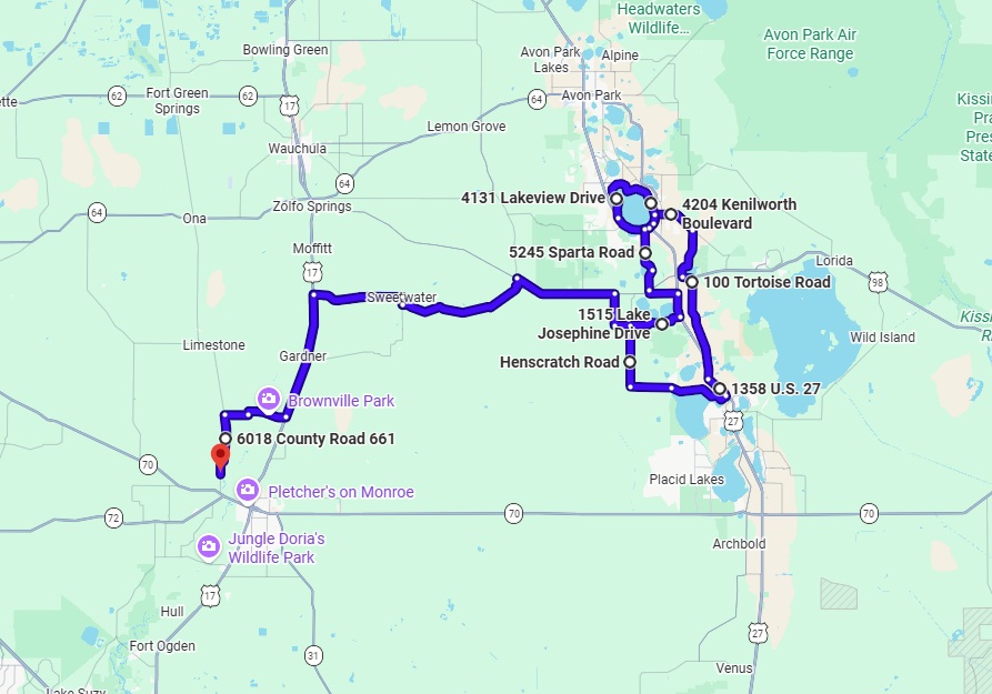 Map preview of the Sebring Crewsville motorcycle ride